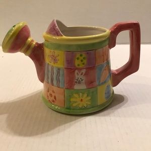 Vintage Ceramic Easter Bunny Watering Can 5” Tall